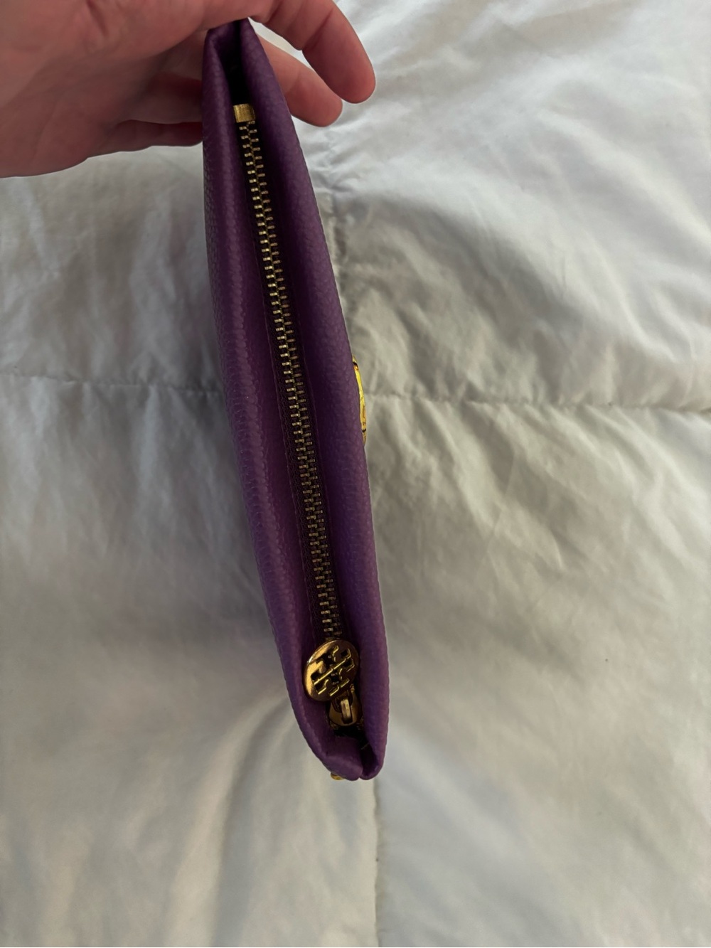 Tory Burch Purple Leather Zip Wristlet with Gold Logo Accent - Picture 4 of 8